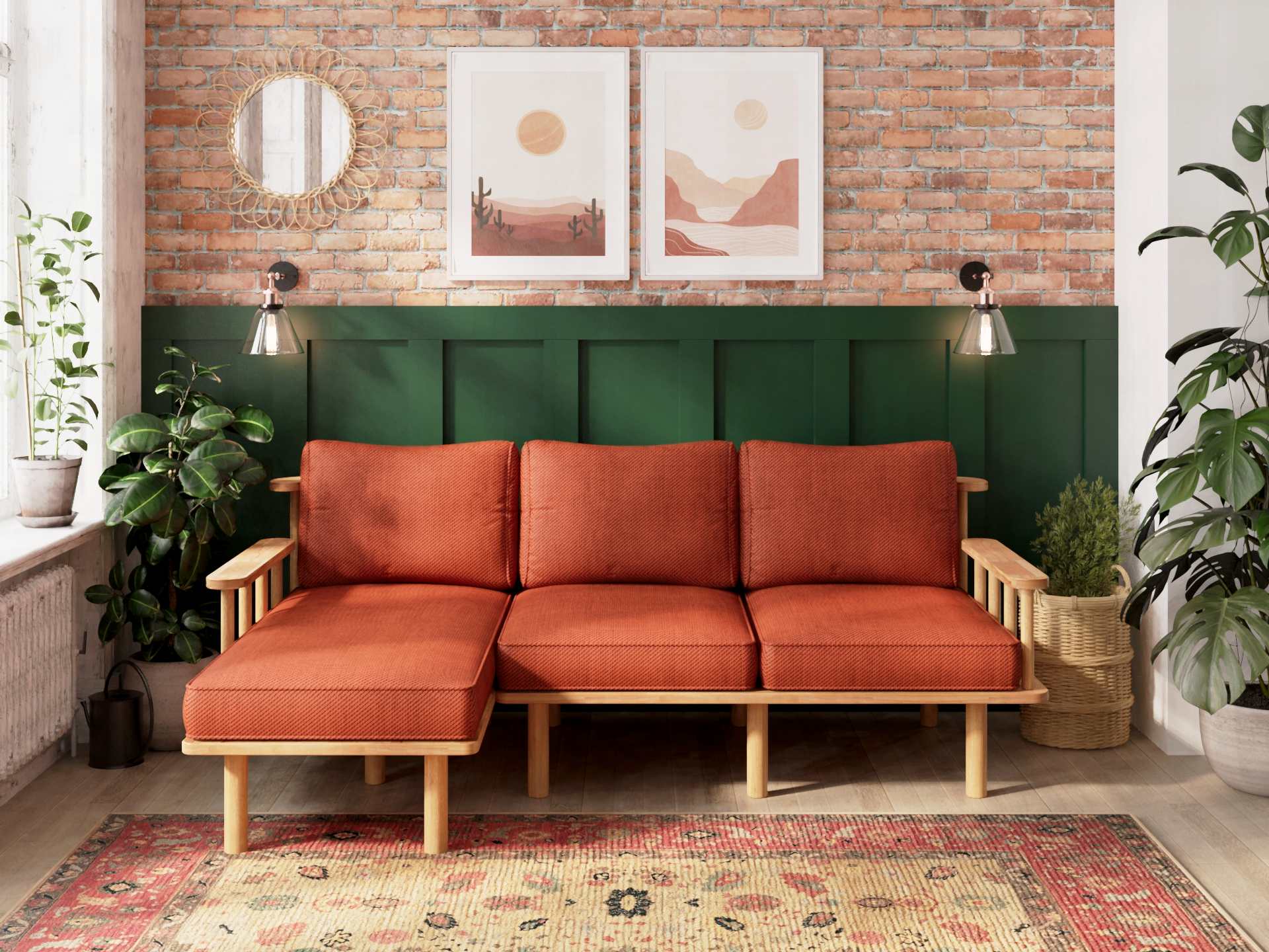 Lore İkili Sağ Köşe Koltuk (Süet Kiremit)